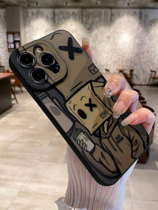 1pc Paper Doll Camera Wrap Black Soft Silicone Phone Case Compatible IPhone16/IPhone 16 pro max