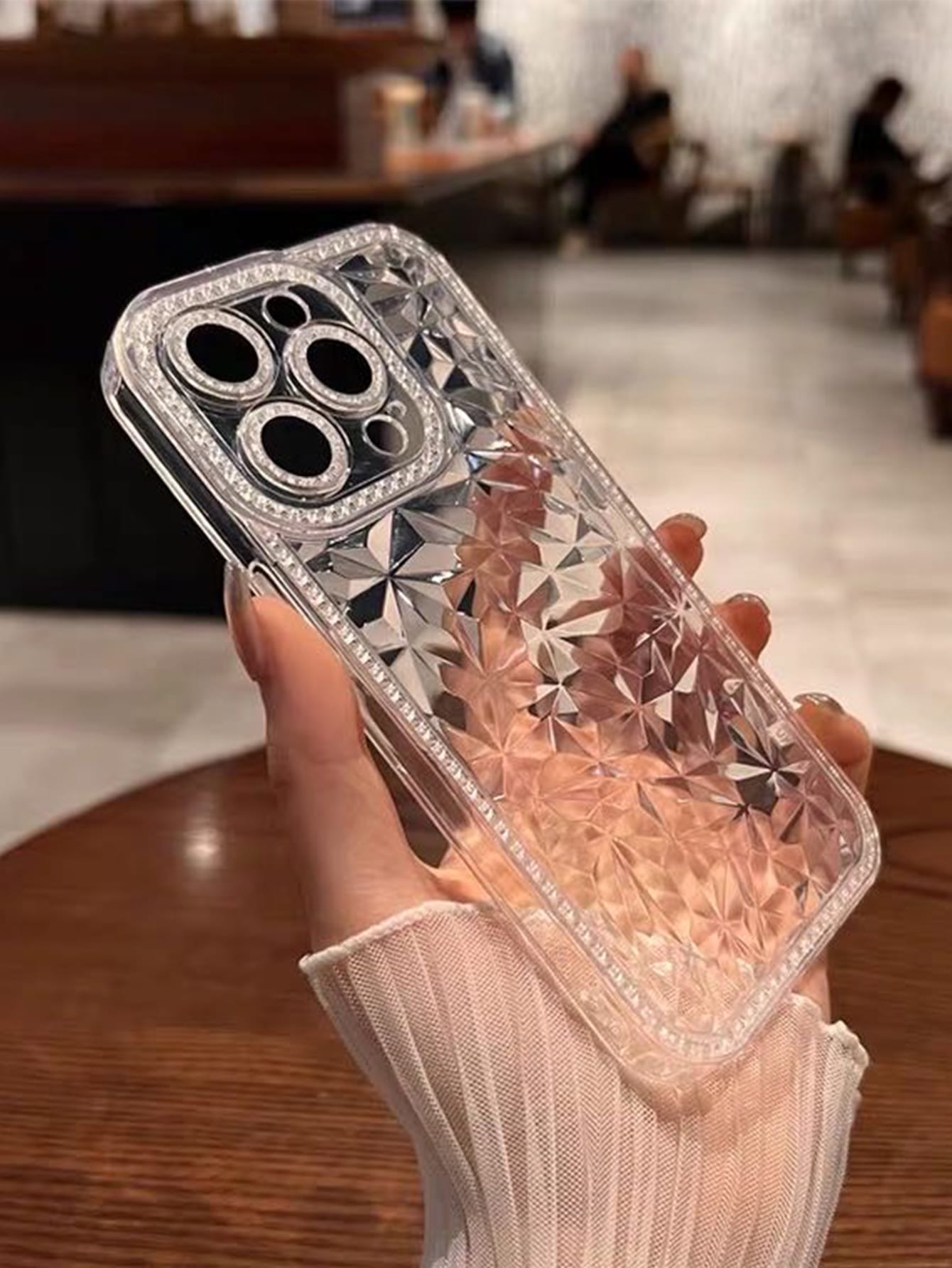 1pc Transparent Tpu Diamond Grid Pattern Shockproof Anti-drop Protective Phone Case Compatible With iPhone16/16promax