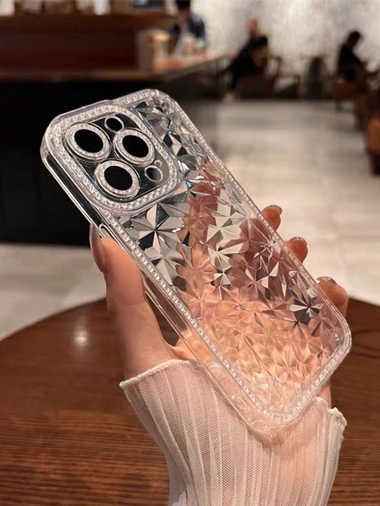 1pc Transparent Tpu Diamond Grid Pattern Shockproof Anti-drop Protective Phone Case Compatible With iPhone16/16promax