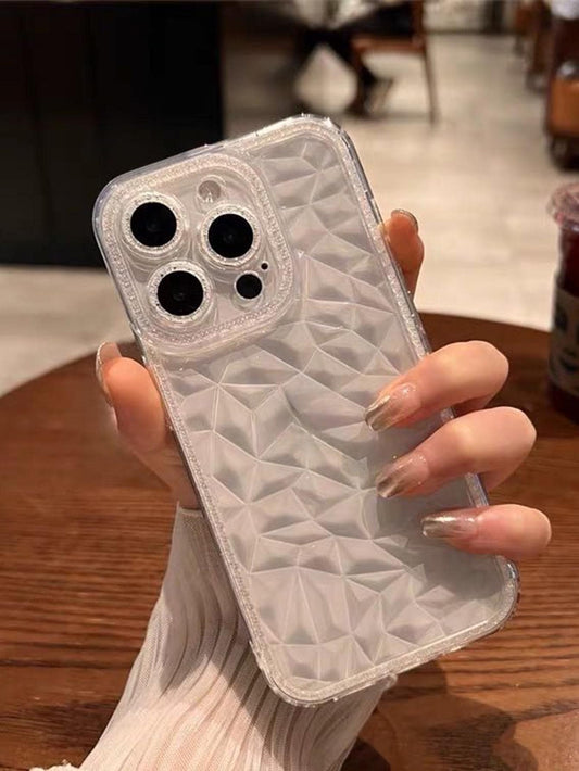 1pc Transparent Tpu Diamond Grid Pattern Shockproof Anti-drop Protective Phone Case Compatible With iPhone16/16promax